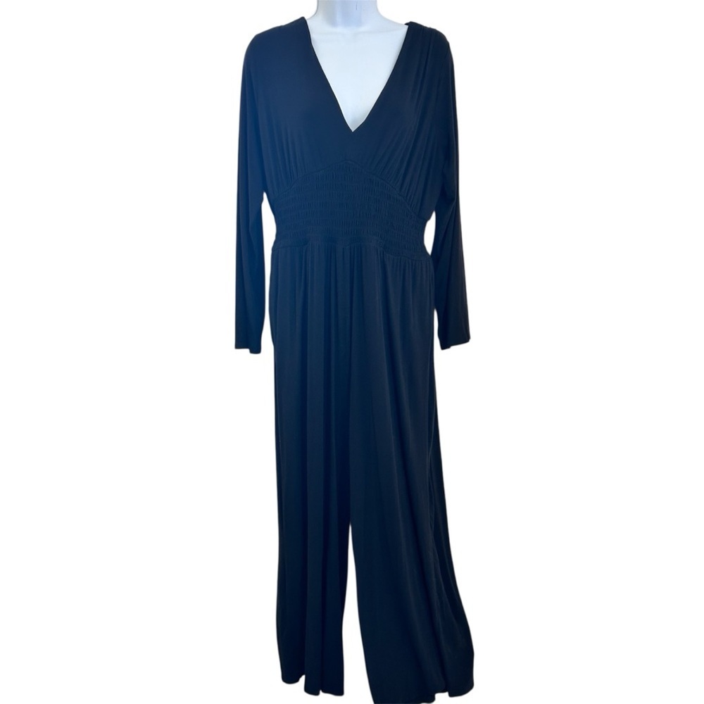 Old Navy Waist-Defined V-Neck Jumpsuit Black Size L Wide Leg Witchy - Picture 3 of 11